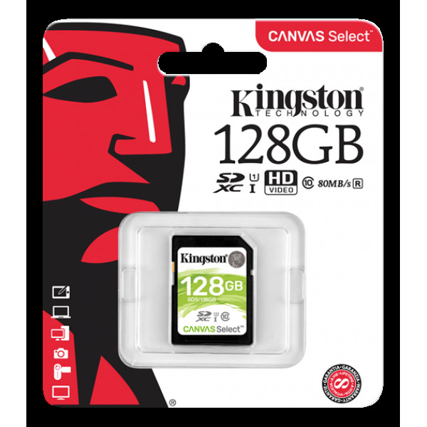 Kingston 128GB SDXC Canvas Select 80R CL10 UHS-I