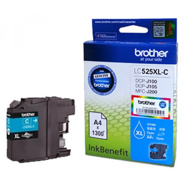 Brother Cartridge LC525XLC Cyan (up to 1200pgs)