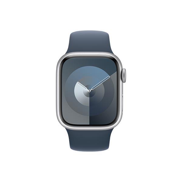 Apple Watch S9 GPS 45mm Silver Alu Case w Storm Blue Sport Band - M / L