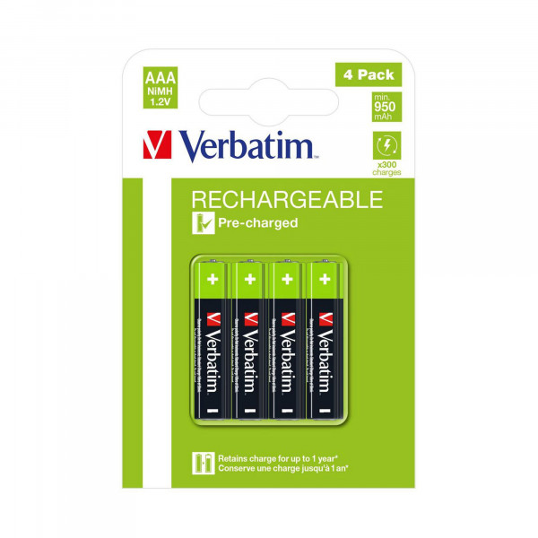 VERBATIM AAA RECHARGEABLE BATTERIES 4 PACK  /  HR03