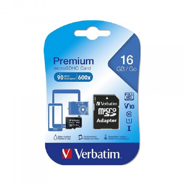 VERBATIM MICRO SDXC 16GB PREMIUM INC.ADAPTER CLASS 10