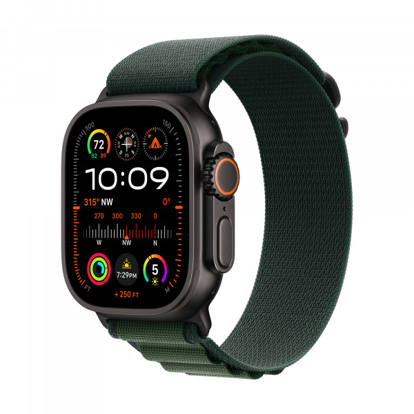 Apple Watch Ultra2 v2 Cellular 49mm Black Titanium Case with Dark Green Alpine Loop - Small